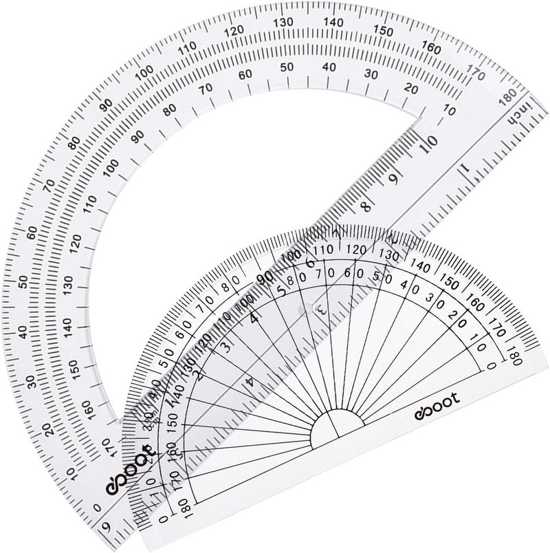 eBoot 2 Pcs Plastic Protractor Clear 180 Degrees Transparent Protractor for Geometry, 4 Inch and 6 Inch - Image 1